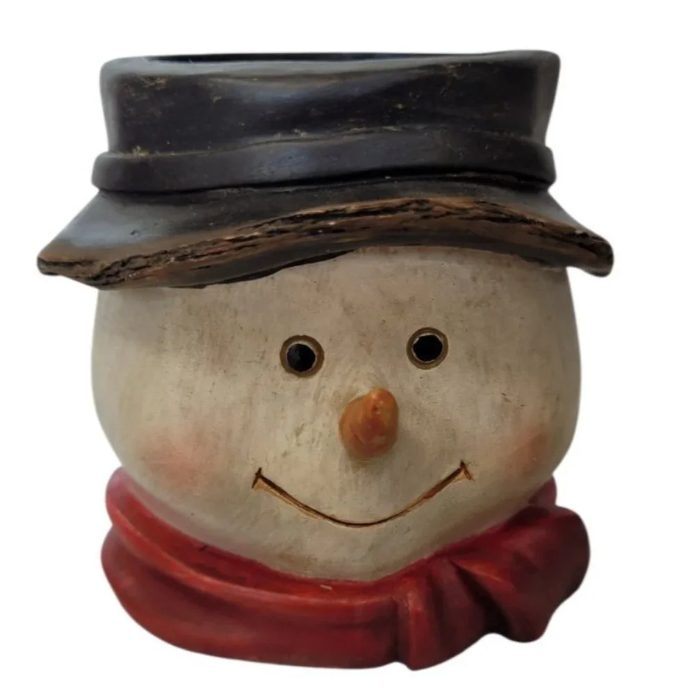 Christmas Candle Holder Snowman Votive Tea Light Wooden Holiday Decoration